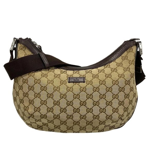 GUCCI GG Beige Dark Brown Jacquard Leather - Shoulder Bag 498-080825 - Picture 1 of 14